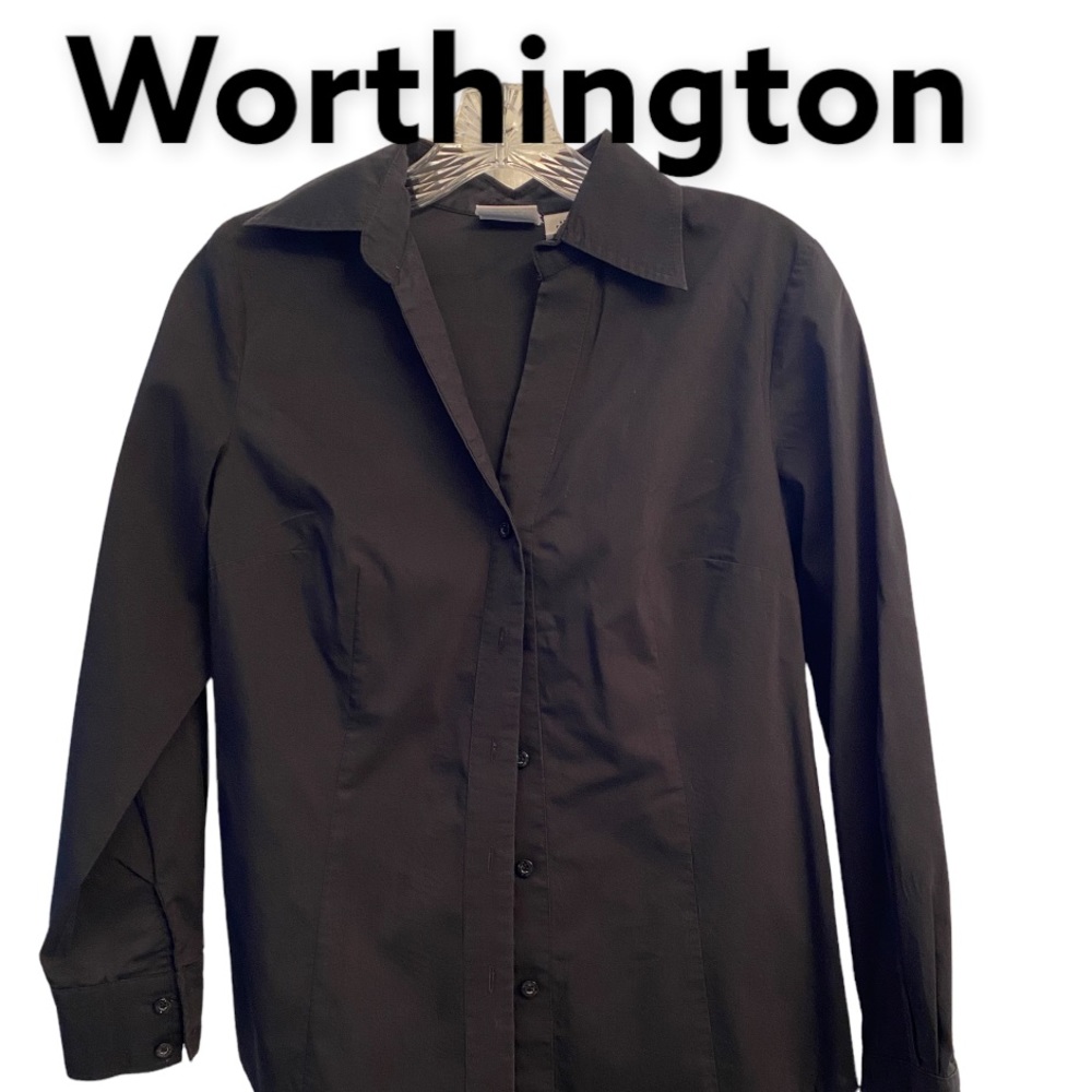 Worthington black Long Sleeve Cotton Blend button up blouse sp
